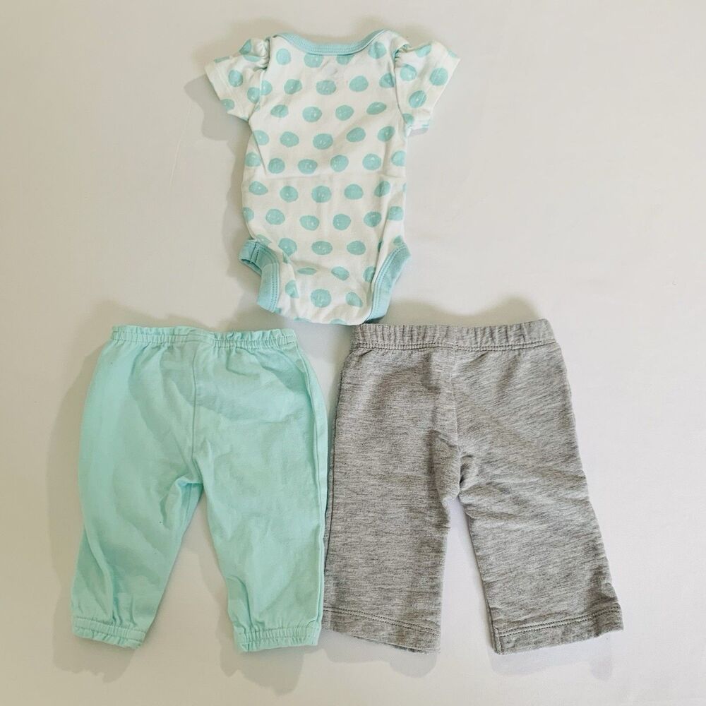 Carters Outfit Top Pants Set Baby Girl 3 Months White Blue Short Sleeve Stretch - Picture 2 of 8